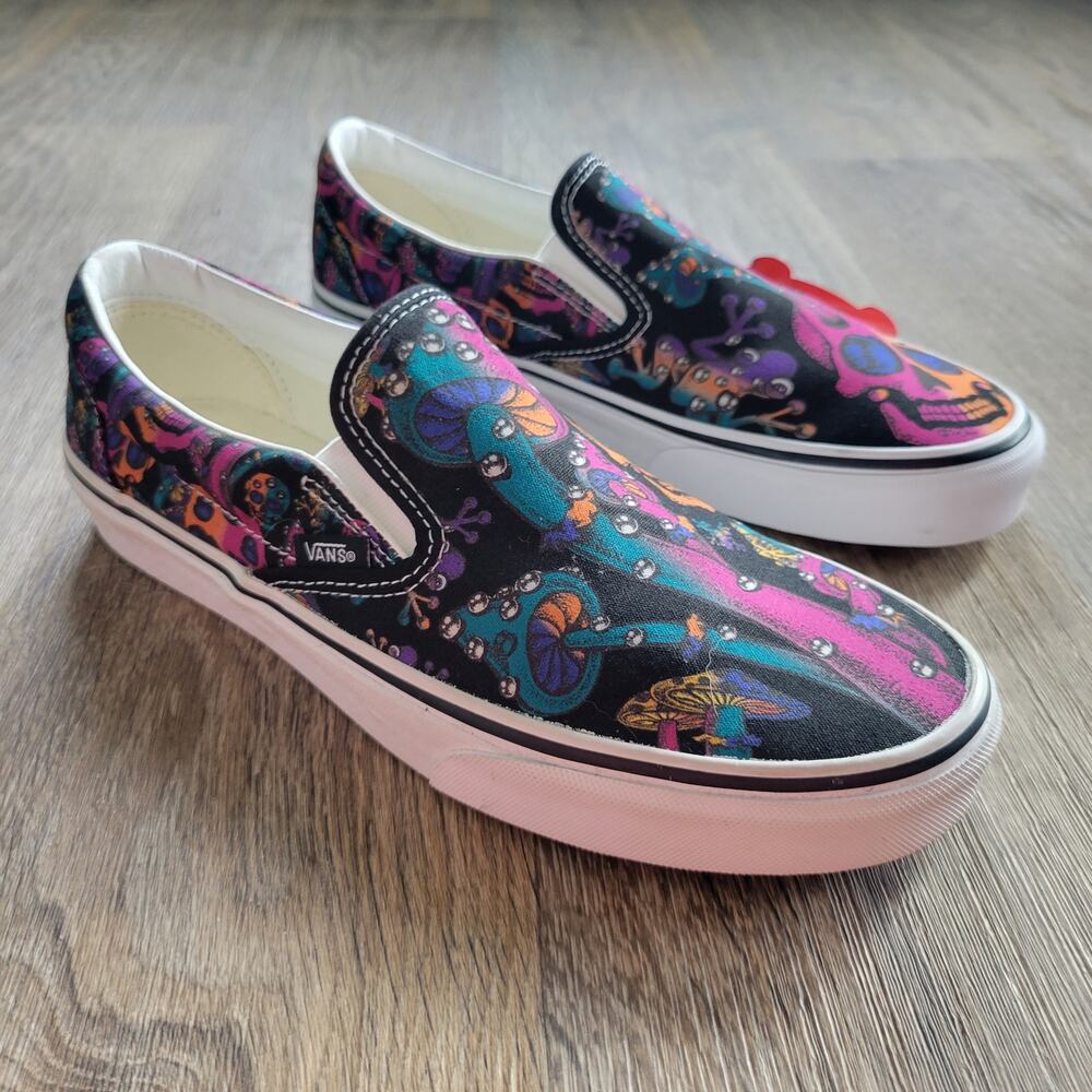Vans Slip On Trippy Drip Off The Wall Skull Mushrooms Shoes Unisex